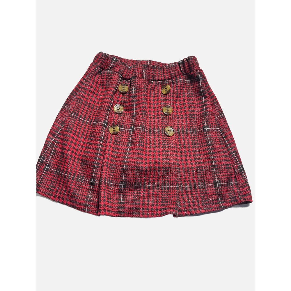 In Girl Plaid Skort Girls S 7-8 Red Houndstooth Metallic Button‎ Front Preppy